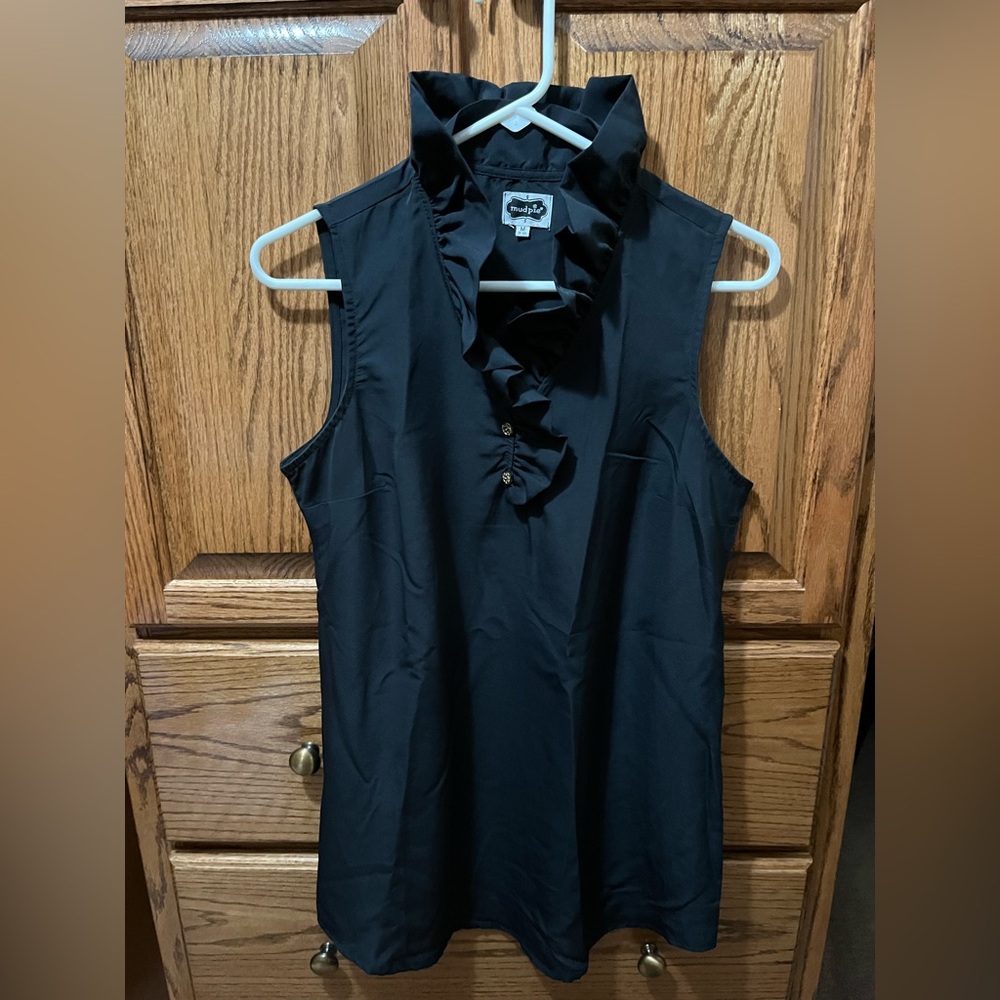 Mud Pie Navy Ruffle V-Neck Sleeveless Blouse